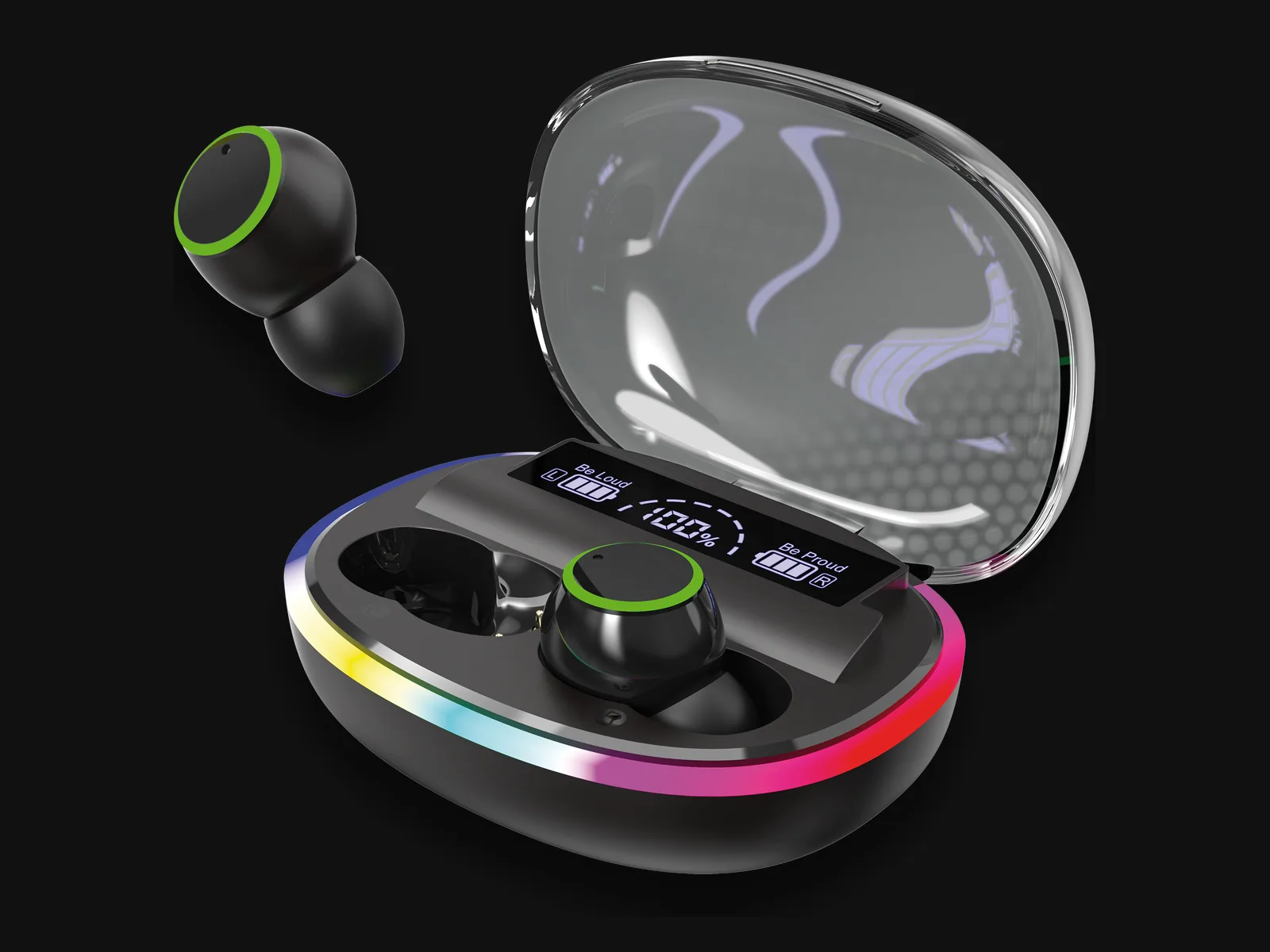 2GO Acoustics Bluetooth Headset "Ring" mit LED-Ring und ge&ouml;ffnetem Ladeetui
